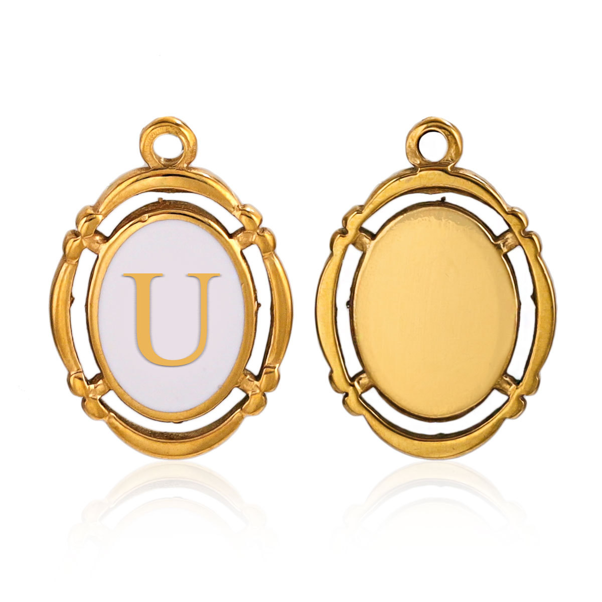 Gold color / 1 Piece Fashionable Retro Style Oval Letter U Shape Stainless Steel  Gold Color Women's Pendant Picture21